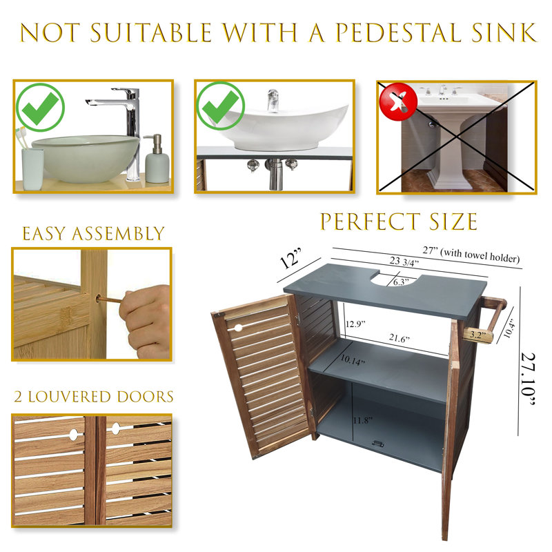 Evideco Non Pedestal Under Sink Storage Vanity 2 Doors Elements